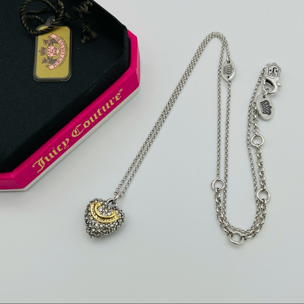 NWT JUICY COUTURE N-PAVE HEART WISH NECKLACE SILVER YJRU3434